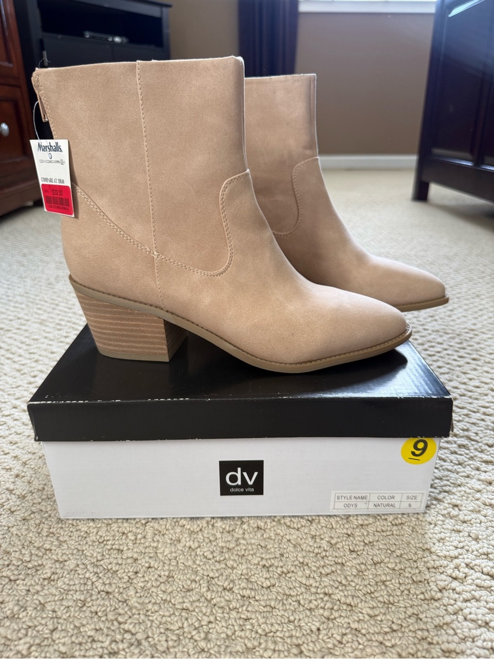 DV by Dolce Vita Natural Tan Suede Ankle Booties with Block Heel
